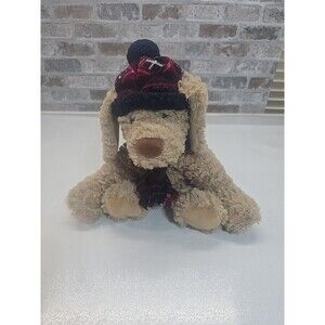Gentle Treasures Tan 12inch Puppy Dog Plush Hat Scarf Winter Stuffed Toy